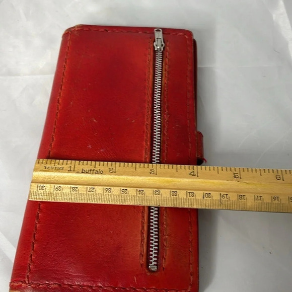 BAUXO Red Leather Foldover Snap Closure Wallet Zip Coin Pocket Card Slots - Picture 5 of 6